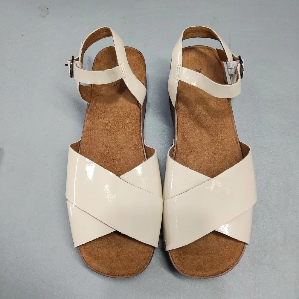 Zara Cross-Strap Sandals Womens Size 35 Tan Brown Studded Detail Buckle Closure - Picture 7 of 10